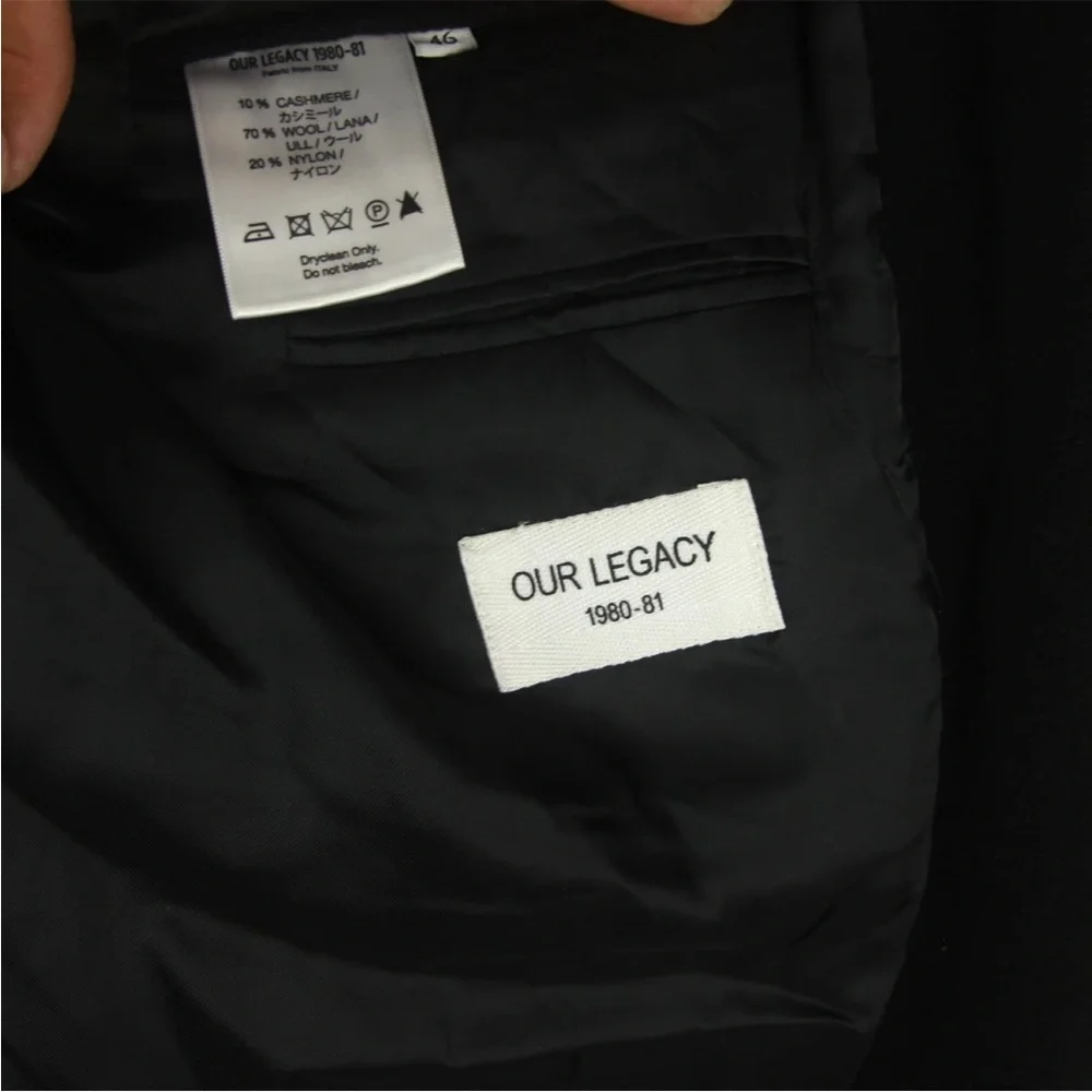 OUR LEGACY 1980-81 Black Cashmere Dinner Coat Mens 46 Black Wool Cashmere Blend - Picture 7 of 16